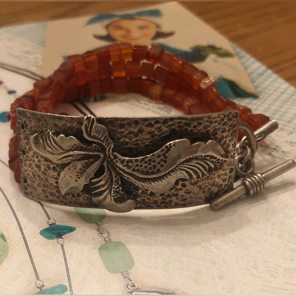 Rare Silpada Triple Strand Carnelian Sterling Silver Toggle Clasp Bracelet N0880 - Picture 16 of 16